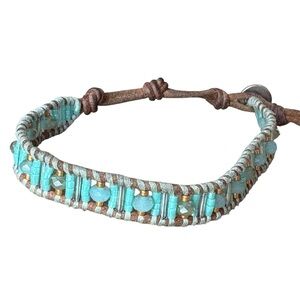 Chan Luu Blue Glass Bead Boho Cord Bracelet Adjustable